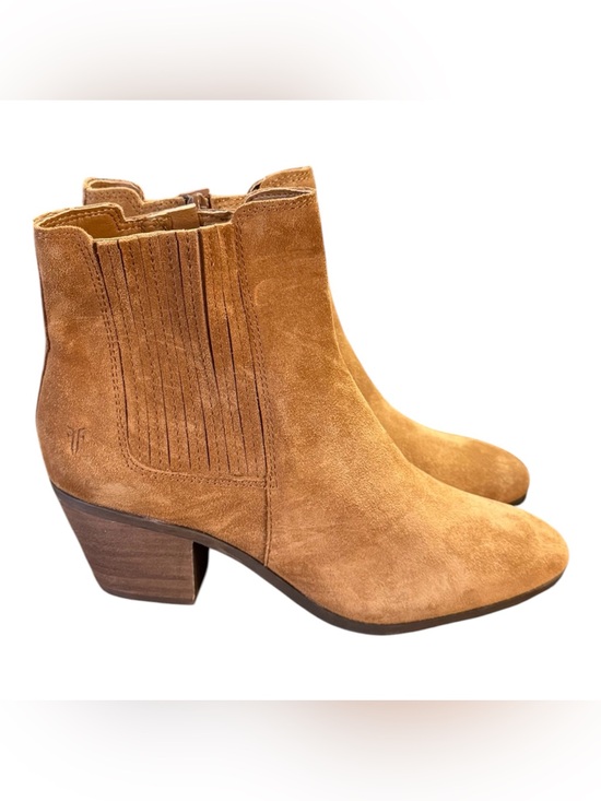 Frye Shoes - Frye Sandra Suede Chelsea Ankle Boots Cognac Brown Stacked Block Heel Size 7.5